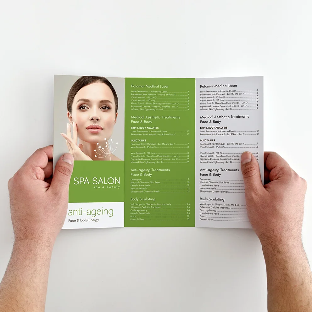 Thumbnail 4: Mockup of salon brochure angled
